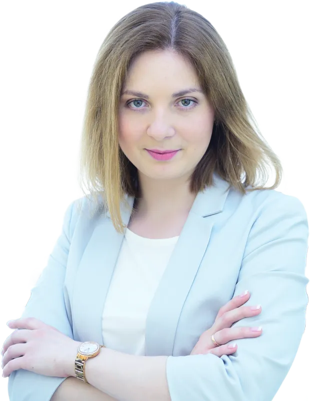 Ольга Шнелль, фінансова бухгалтерка в Берліні, зі складеними руками